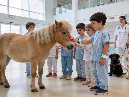 Un pony accoglie i bambini all'Ospedale Buzzi di Milano con la pet therapy TiSOStengo.com